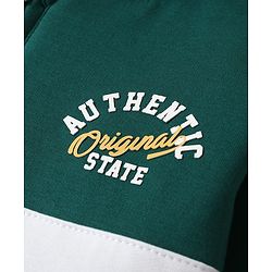 Babyhug Fleece Knit Full Sleeves Front Open Hooded Sweatshirt with Authentic Text Print & Kangaroo Pocket- Dark Green & Navy Blue