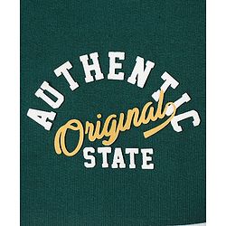 Babyhug Fleece Knit Full Sleeves Front Open Hooded Sweatshirt with Authentic Text Print & Kangaroo Pocket- Dark Green & Navy Blue