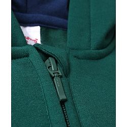 Babyhug Fleece Knit Full Sleeves Front Open Hooded Sweatshirt with Authentic Text Print & Kangaroo Pocket- Dark Green & Navy Blue