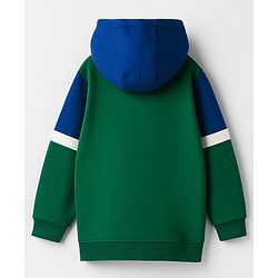 Babyhug Fleece Knit Full Sleeves Hooded Sweatjacket With Dino Print & Kangaroo Pockets - Blue & Green