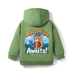 Babyhug Fleece Knit Full Sleeves Hooded Sweatshirt with Animal Print & Kangaroo Pocket - Green