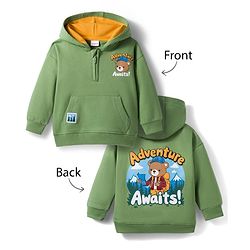 Babyhug Fleece Knit Full Sleeves Hooded Sweatshirt with Animal Print & Kangaroo Pocket - Green
