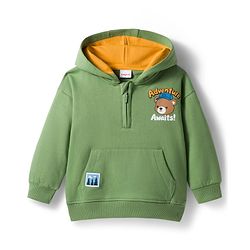 Babyhug Fleece Knit Full Sleeves Hooded Sweatshirt with Animal Print & Kangaroo Pocket - Green