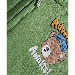 Babyhug Fleece Knit Full Sleeves Hooded Sweatshirt with Animal Print & Kangaroo Pocket - Green