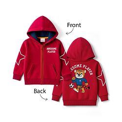 Babyhug Fleece Knit Full Sleeves Front Open Hooded SweatJacket with Tiger Graphic - Red