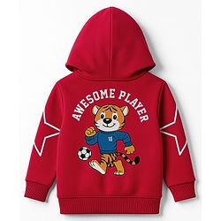 Babyhug Fleece Knit Full Sleeves Front Open Hooded SweatJacket with Tiger Graphic - Red
