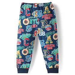 Babyhug Cotton Knit Full Length Lounge Pant With Text Print - Multicolour