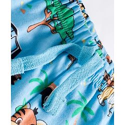 Babyhug Cotton Knit Full Length Lounge Pant with Jungle Theme Print - Light Blue