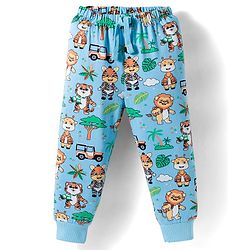 Babyhug Cotton Knit Full Length Lounge Pant with Jungle Theme Print - Light Blue