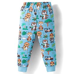 Babyhug Cotton Knit Full Length Lounge Pant with Jungle Theme Print - Light Blue