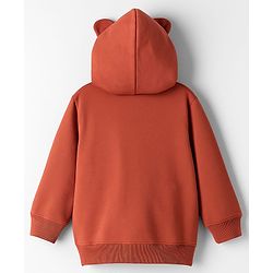Babyhug Fleece Knit Full Sleeves Hooded Sweatjacket With Teddy Bear Embroidery - Rust Orange