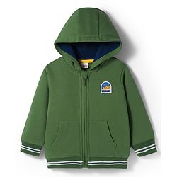 Babyhug Fleece Knit Full Sleeves Hooded SweatJacket with Graphic & Kangaroo Pocket - Green