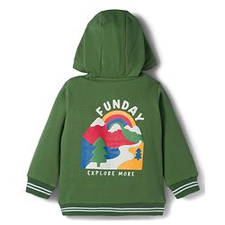 Babyhug Fleece Knit Full Sleeves Hooded SweatJacket with Graphic & Kangaroo Pocket - Green