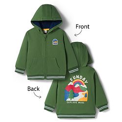 Babyhug Fleece Knit Full Sleeves Hooded SweatJacket with Graphic & Kangaroo Pocket - Green
