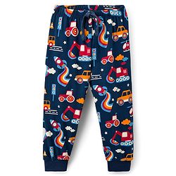 Babyhug Cotton Knit Full Length Lounge Pant With Vehicle Print - Navy Blue