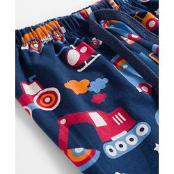 Babyhug Cotton Knit Full Length Lounge Pant With Vehicle Print - Navy Blue