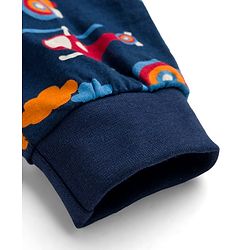 Babyhug Cotton Knit Full Length Lounge Pant With Vehicle Print - Navy Blue