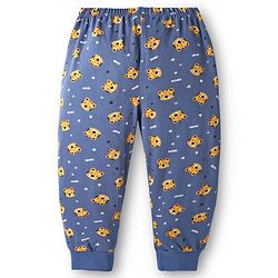 Babyhug Cotton Knit Full Length Lounge Pant With Tiger Print - Navy Blue