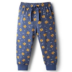 Babyhug Cotton Knit Full Length Lounge Pant With Tiger Print - Navy Blue