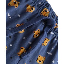 Babyhug Cotton Knit Full Length Lounge Pant With Tiger Print - Navy Blue