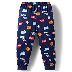 Babyhug Cotton Knit Full Length Lounge Pant with Sports Print - Navy Blue