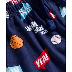 Babyhug Cotton Knit Full Length Lounge Pant with Sports Print - Navy Blue