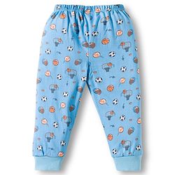 Babyhug Cotton Knit Full Length Lounge Pants with Sports Theme Print - Light Blue