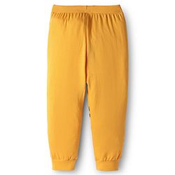 Babyhug Cotton Knit Full Length Lounge Pant With Animal Print & Ear Applique - Mustard