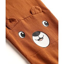 Babyhug Cotton Knit Full Length Lounge Pant with Bear Print & Ear Applique - Brown