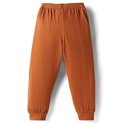 Babyhug Cotton Knit Full Length Lounge Pant with Bear Print & Ear Applique - Brown