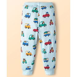 Babyhug Cotton Knit Full Length Lounge Pant With Vehicle Print - Light Blue