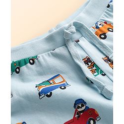 Babyhug Cotton Knit Full Length Lounge Pant With Vehicle Print - Light Blue