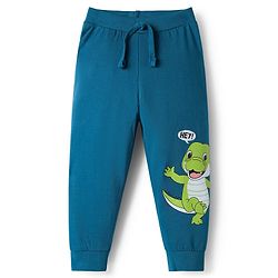 Babyhug Cotton Knit Full Length Dino & Text Printed Lounge Pants Pack Of 2  - Teal Blue & Lime Green
