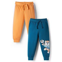 Babyhug Cotton Knit Full Length Animal Printed Lounge Pants Pack Of 2  - Teal Blue & Orange