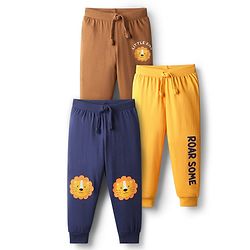 Babyhug Cotton Knit Full Length Lion Printed Lounge Pants Pack Of 3  - Multi Colour