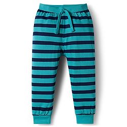 Babyhug Cotton Knit Full Length Lounge Pant With Stripes & Dino Print Pack Of 3 - Aqua Olive Green & Grey