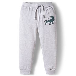 Babyhug Cotton Knit Full Length Lounge Pant With Stripes & Dino Print Pack Of 3 - Aqua Olive Green & Grey