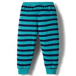 Babyhug Cotton Knit Full Length Lounge Pant With Stripes & Dino Print Pack Of 3 - Aqua Olive Green & Grey