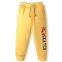 Babyhug Cotton Knit Full Length Lounge Pant with Bear Print & Tape Detailing Pack of 3  - Orange Yellow & Teal Blue