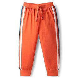 Babyhug Cotton Knit Full Length Lounge Pant with Bear Print & Tape Detailing Pack of 3  - Orange Yellow & Teal Blue