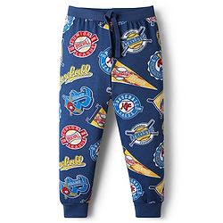 Babyhug Cotton Knit Full Length Lounge Pants With Sport Theme Text Print Pack of 3 - Red Blue & Navy Blue