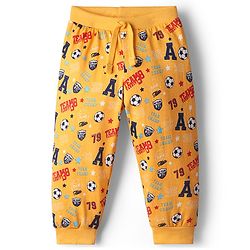 Babyhug Cotton Knit Full Length Football Printed Lounge Pants Pack of 3 - Navy Blue Yellow & Red