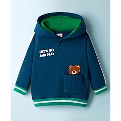 Babyhug Fleece Knit Full Sleeves Hooded Sweatshirt With Teddy Bear Patch - Teal Blue