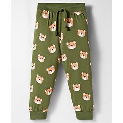 Babyhug Cotton Knit Full Length Lounge Pants with Teddy Bear Print Pack of 3 - Red Blue & Olive Green