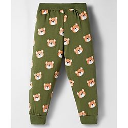 Babyhug Cotton Knit Full Length Lounge Pants with Teddy Bear Print Pack of 3 - Red Blue & Olive Green