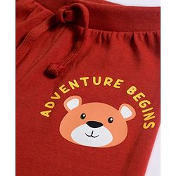 Babyhug Cotton Knit Full Length Lounge Pants with Teddy Bear Print Pack of 3 - Red Blue & Olive Green