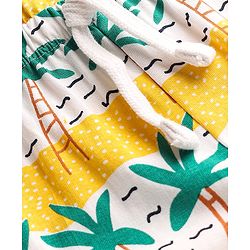 Babyhug Cotton Knit Full Length Lounge Pant With Tropical Theme Print - Yellow