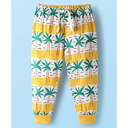 Babyhug Cotton Knit Full Length Lounge Pant With Tropical Theme Print - Yellow