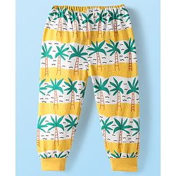 Babyhug Cotton Knit Full Length Lounge Pant With Tropical Theme Print - Yellow