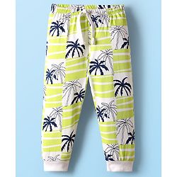 Babyhug Cotton Knit Full Length Lounge Pant With Tropical Theme Print - Light Green